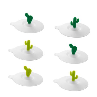 Xmas Cartoon Cactus Silicone Cup Lids 6pcs round Leak Proof Cover