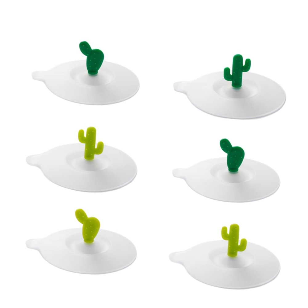 Xmas Cartoon Cactus Silicone Cup Lids 6pcs round Leak Proof Cover