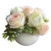 Roses and Peonies (Real Touch Peonies) Artificial Faux Centerpiece, Silk Flowers in Ceramic Vase for Decor view 1