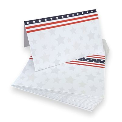 Patriotic Place Cards - 25 Pack - American Flag-Themed Folded Place Cards - Perfect for 4th of July, Cocktail Parties, Backyard BBQ, and Election night decor. 2 x 3.5, Scored for Folding.