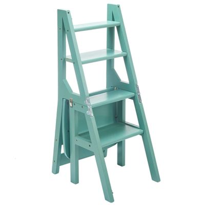 JIBIO Household Wooden Step Ladder Chair Multifunction 4 Step Ladder Stool Ladder Chairs, Conversion Foldable Library Step Ladder Chair for Kitchen and Office