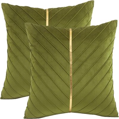 Tosleo Olive Green Velvet Throw Pillow Covers 22x22 Pack of 2 with Gold Leather Christmas Decorative Couch Pillowcases Luxury Modern Pillow Cover for Living Room Bedroom Sofa Cushion Bed