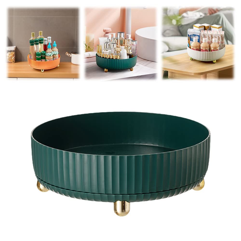 Rotary Storage Rack, Lazy Susan Turntable for Cabinet Rotating Spice Rack, 360 Rotating Storage Rack Turntable Cabinet Organizer Kitchen Storage Cosmetic Makeup Organizers (Large, Green)