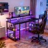 ODK 48 inch Gaming Desk with LED Lights & Power Outlets, Computer Desk with Monitor Stand & Storage Shelves, CPU Stand, Home Office Desk, Black view 2