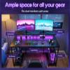 ODK 48 inch Gaming Desk with LED Lights & Power Outlets, Computer Desk with Monitor Stand & Storage Shelves, CPU Stand, Home Office Desk, Black view 4
