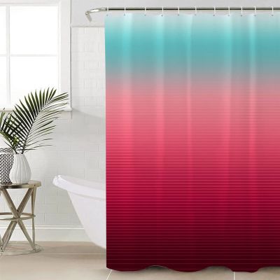 Double Love Gradient Teal Bathroom Curtain 78 Inch Shower Curtain with Hooks, Waterproof Polyester Bath Curtain Washable Bathtub Curtain Modern Geometric Abstract Rose Red Stripes 54''x 78''