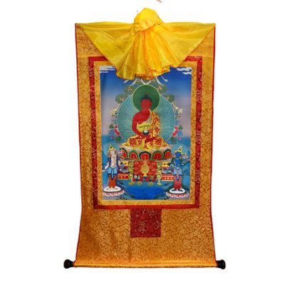 Sakyamuni Tibetan Thangka Tapestry for Bedroom Living Room Decor Handmade Buddhist Thangka Brocade Art Print (Color : Gold, Size : Medium)