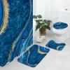 Gibelle 4 Pcs Luxury Marble Shower Curtain Set with Non-Slip Rugs, Toilet Lid Cover and Bath Mat, Gold Foil Blue Bathroom Decor Set with Shower Curtain and Rugs and Accessories view 2