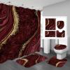Gibelle 4 Pcs Luxury Marble Shower Curtain Set with Non-Slip Rugs, Toilet Lid Cover and Bath Mat, Gold Foil Red Bathroom Decor Set with Shower Curtain and Rugs and Accessories view 1