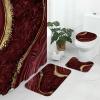 Gibelle 4 Pcs Luxury Marble Shower Curtain Set with Non-Slip Rugs, Toilet Lid Cover and Bath Mat, Gold Foil Red Bathroom Decor Set with Shower Curtain and Rugs and Accessories view 2