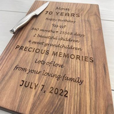 Personalized Cutting Board, Engraved Cutting Board, Mothers Day Gift, Happy Mothers Day, Family, 70th Birthday Gift, Memory Capsule, 195 (Maple, 11" x 6")