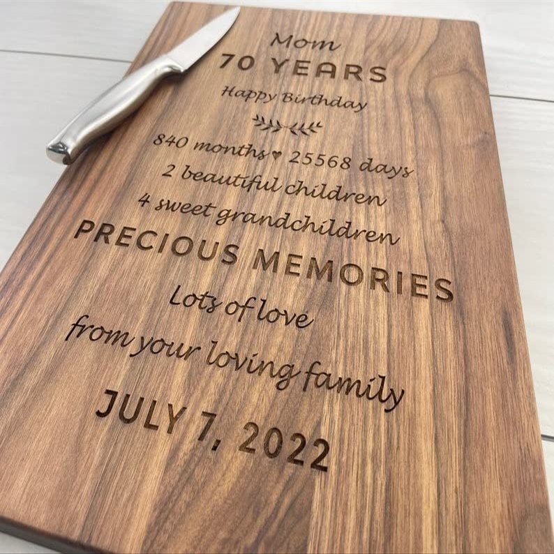 Personalized Cutting Board, Engraved Cutting Board, Mothers Day Gift, Happy Mothers Day, Family, 70th Birthday Gift, Memory Capsule, 195 (Maple, 11" x 6")