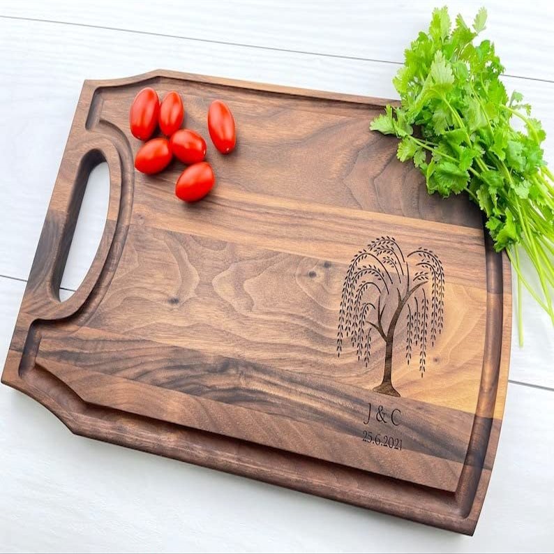 Personalized Cutting Board, Engraved Cutting Board, Willow Tree, Wedding Gift, Anniversary Gift, Engagement Gift, Couples Gift, 050 (Maple, Handle 16" x 10.5")