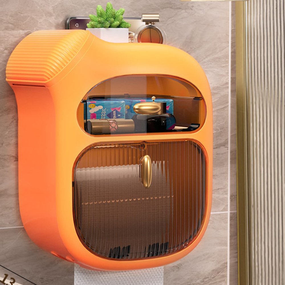 BASLIQ Perforation-Free Wall-Mounted Toilet Tissue Box Orange