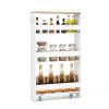 LOKO Slim Storage Cart, 4-Tier Rolling Cart with Handle & Wooden Top for Kitchen Bathroom Laundry Living Room Narrow Small Spaces, 5 Inches Width (White & Natural) view 1