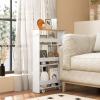 LOKO Slim Storage Cart, 4-Tier Rolling Cart with Handle & Wooden Top for Kitchen Bathroom Laundry Living Room Narrow Small Spaces, 5 Inches Width (White & Natural) view 2