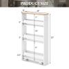 LOKO Slim Storage Cart, 4-Tier Rolling Cart with Handle & Wooden Top for Kitchen Bathroom Laundry Living Room Narrow Small Spaces, 5 Inches Width (White & Natural) view 4