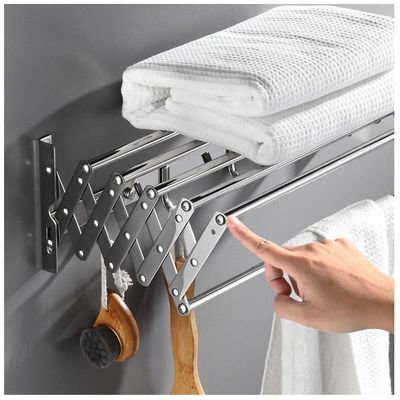 Drying Rack Wall Mounted Space Saver Elegant Wall Mounted Hanger Collapsible Fordable Retractable Laundry Drying Rack Clothing for Hanging Clothes (Color : Silver, Size : 60cm)