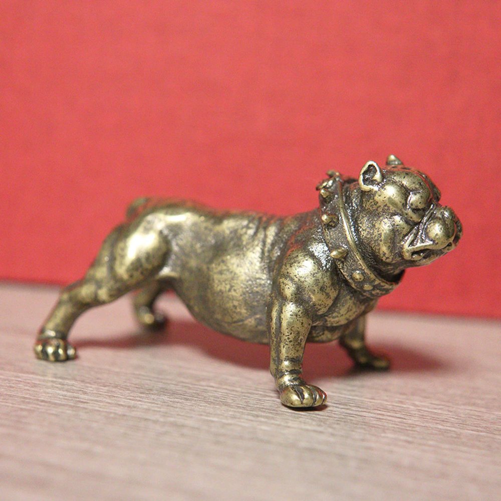 ZTHOME Sculpture Wall Sculptures Solid Brass Bulldog Statue Shar Pei Puppy Figurines Desktop Ornament Cute Animal Dog Tea Pet Home Decors Crafts