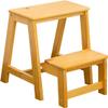 OKUOKA Household Goods 2 Steps Folding Step Ladder Wooden Ladder, Home Interior Stair Step Stool, Wooden Kitchen Step Chair Maximum Load 150kg (Wood Color) view 1