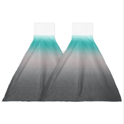 2 Pcs Hanging Kitchen Hand Towels, Teal Frey Super Soft Microfiber Tie Towels Aborbent Washcloth for Bathroom Oven Tea Bar Ombre Striped Abstract Modern Art