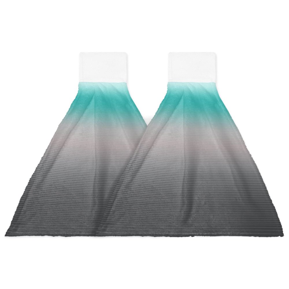 2 Pcs Hanging Kitchen Hand Towels, Teal Frey Super Soft Microfiber Tie Towels Aborbent Washcloth for Bathroom Oven Tea Bar Ombre Striped Abstract Modern Art