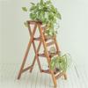 OKUOKA Folding Portable Ladder Step Stool 4-Step Ladder Stair Chair Seats Wooden Shelf Stepladder Dual-Use Climb Folding Foldable Shelving Portable Flower Rack Kitchen Indoor Home,B (B) ( view 2