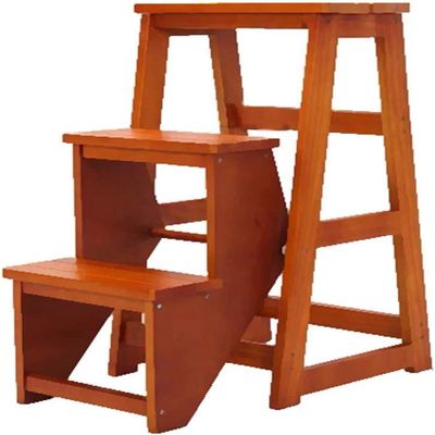 OKUOKA Folding Portable Ladder Step Stool High Chair Wooden Staircase Stepladder Solid Wood Folding 3 Step Ladder Widened Safety Shoe Bench Storage Shelf Kitchen Indoor,B (C) (A)