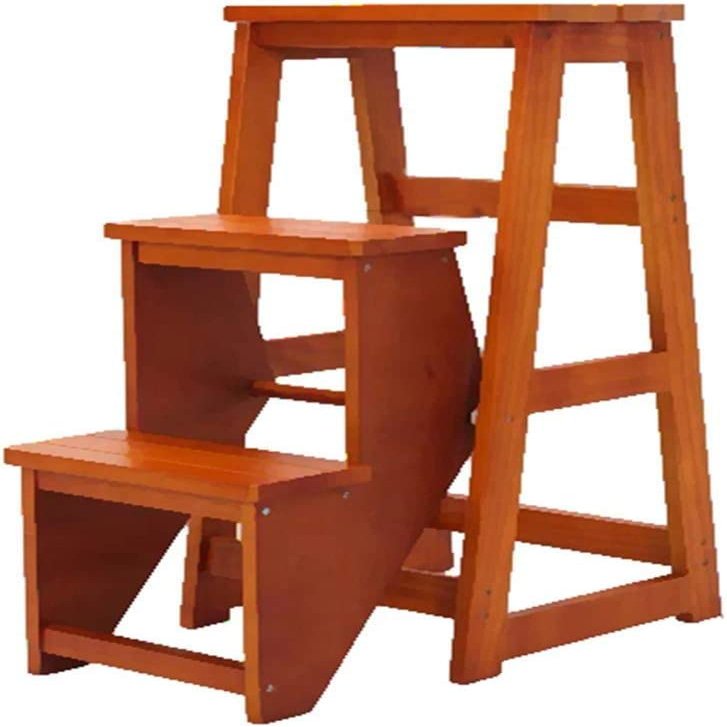 OKUOKA Folding Portable Ladder Step Stool High Chair Wooden Staircase Stepladder Solid Wood Folding 3 Step Ladder Widened Safety Shoe Bench Storage Shelf Kitchen Indoor,B (C) (A)