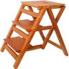 OKUOKA Indoor Climbing Stool, Step Ladder Home Step Stools, Folding Step Stool Wooden 3-Step Ladder Multi-Function Library Bedroom Living Room Easy to Store Foldable Shelving/Dark Brown ( view 1