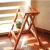 OKUOKA Indoor Climbing Stool, Step Ladder Home Step Stools, Folding Step Stool Wooden 3-Step Ladder Multi-Function Library Bedroom Living Room Easy to Store Foldable Shelving/Dark Brown ( view 2