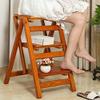 OKUOKA Indoor Climbing Stool, Step Ladder Home Step Stools, Folding Step Stool Wooden 3-Step Ladder Multi-Function Library Bedroom Living Room Easy to Store Foldable Shelving/Dark Brown ( view 3