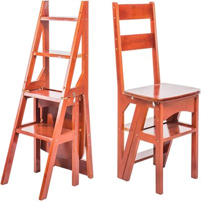 OKUOKA Wood 4 Step Stool Indoor Folding Stepladder Kitchen Wooden Ladders Folding Step Stool Portable Shoe Bench/Flower Rack Maximum Load 150kg (Brown) (Brown)