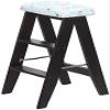 OKUOKA Step Stool Folding Chair for Step Ladder Stool/Ladder with 3 Steps Wooden Stair Chair Flower Sponge Seat 150 Kg Step Stool (Size : Black) view 1