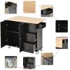 Rolling Mobile Kitchen Island with Solid Wood Top and Locking Wheels, 52.7 Inch Width, Storage Cabinet and Drop Leaf Breakfast Bar, Adjustable Shelves, Spice Rack, Towel Rack & Drawer (Black) view 4
