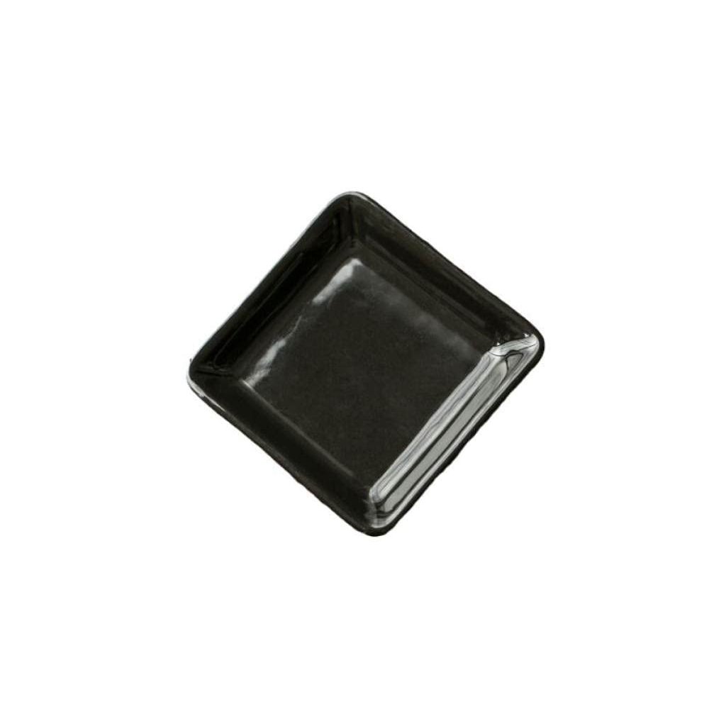 CECE&KELE Simple Ceramic Soap Dish, 2 Pcs Mini Square Round Ceramic Soap Holder, Black White Simple Jewelry Storage Tray for Bathroom Vanity Countertop Tray,Black,S