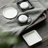 CECE&KELE Simple Ceramic Soap Dish, 2 Pcs Mini Square Round Ceramic Soap Holder, Black White Simple Jewelry Storage Tray for Bathroom Vanity Countertop Tray,Black,S view 3