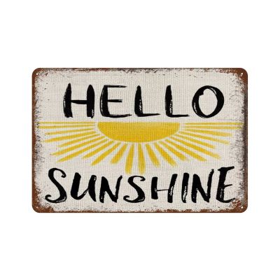 Summer Hello Sunshine Garden Flag Vintage Metal tin sign wall decor,Yellow Sunshine Wall Art Decoration,Boho Yard Outside Garage Garden Farm Club Cafe Retro Novelty Home wall Decor 5.58 inch gift