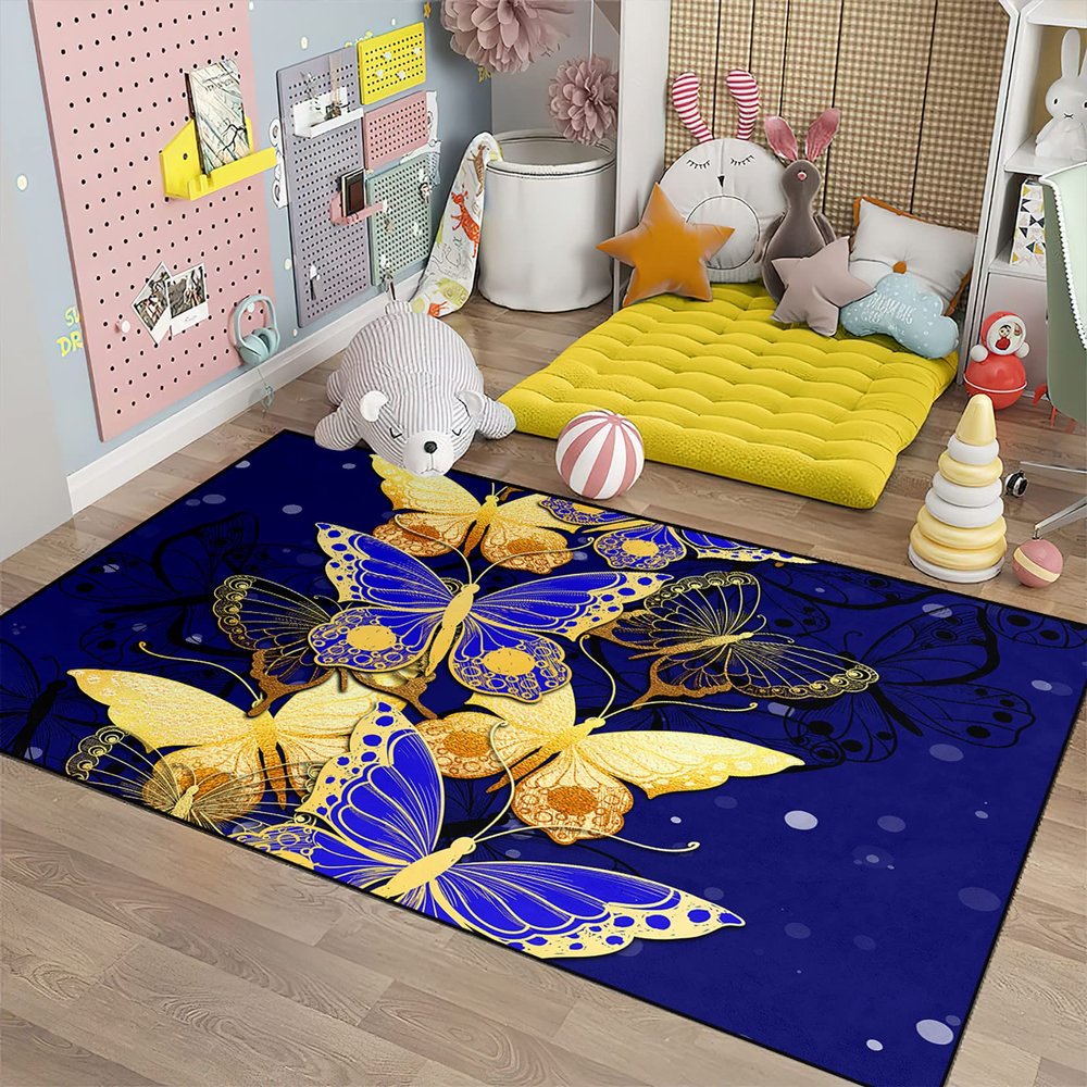 FJKJHKGJ Butterfly Rugs for Girls Bedroom Decor Butterfly Theme Floor Polyester Mats for Teen Girls Women, 2'5''4'