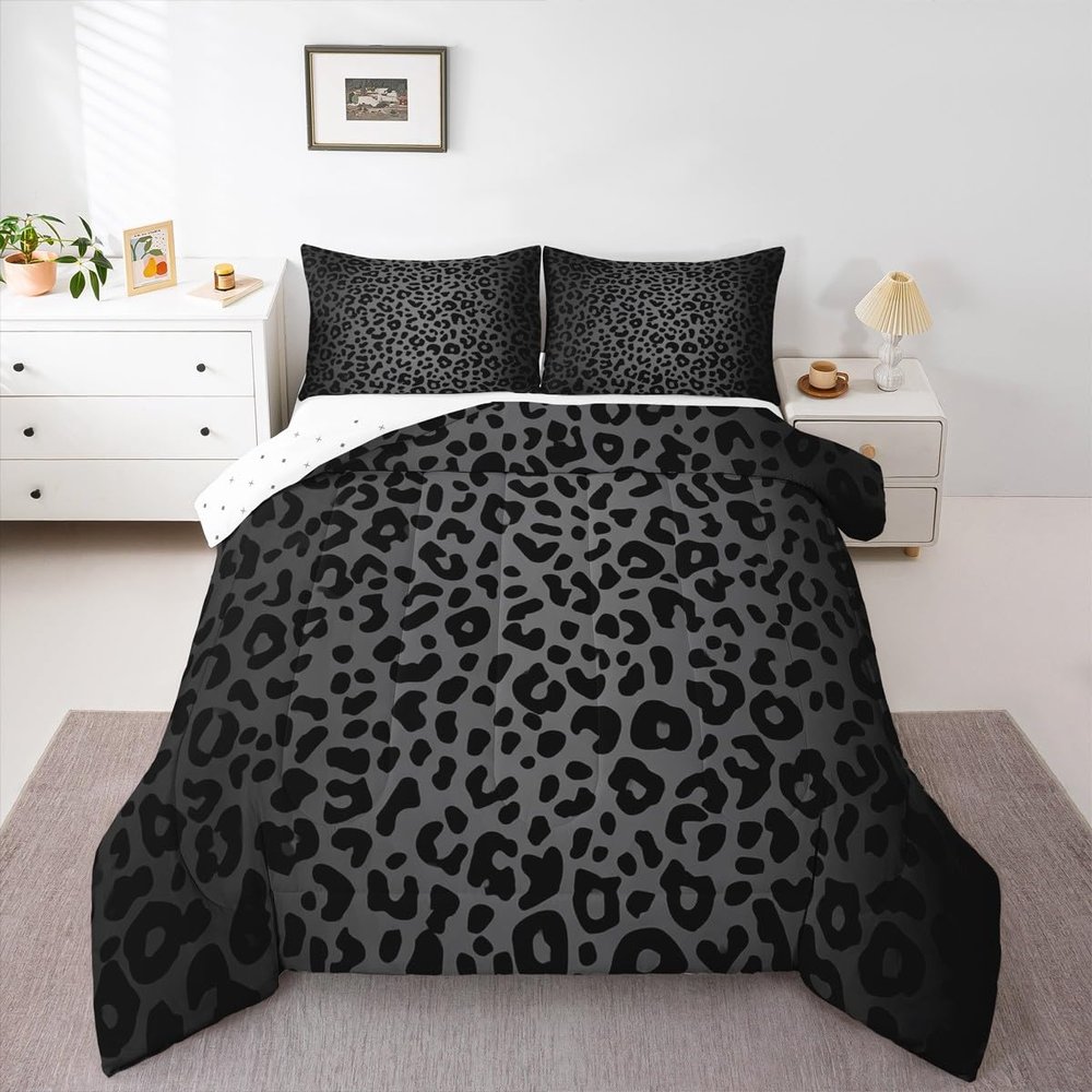 Feelyou Leopard Comforter Full Size Cheetah Print Comforter Set for Boys Girls Black Wild Animal Bedding Set Room Decor Safari Duvet Set 3Pcs Boys