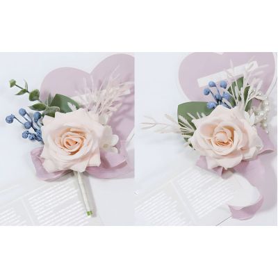 Cileruide Dusty Light Pink Wrist Corsage Boutonniere Rose Set for Wedding Bride Bridesmaid Groom Groomsmen Parents Pocket Flower Prom Homecoming Formal Dinner Father Daughter Dance (Light Pink Set)