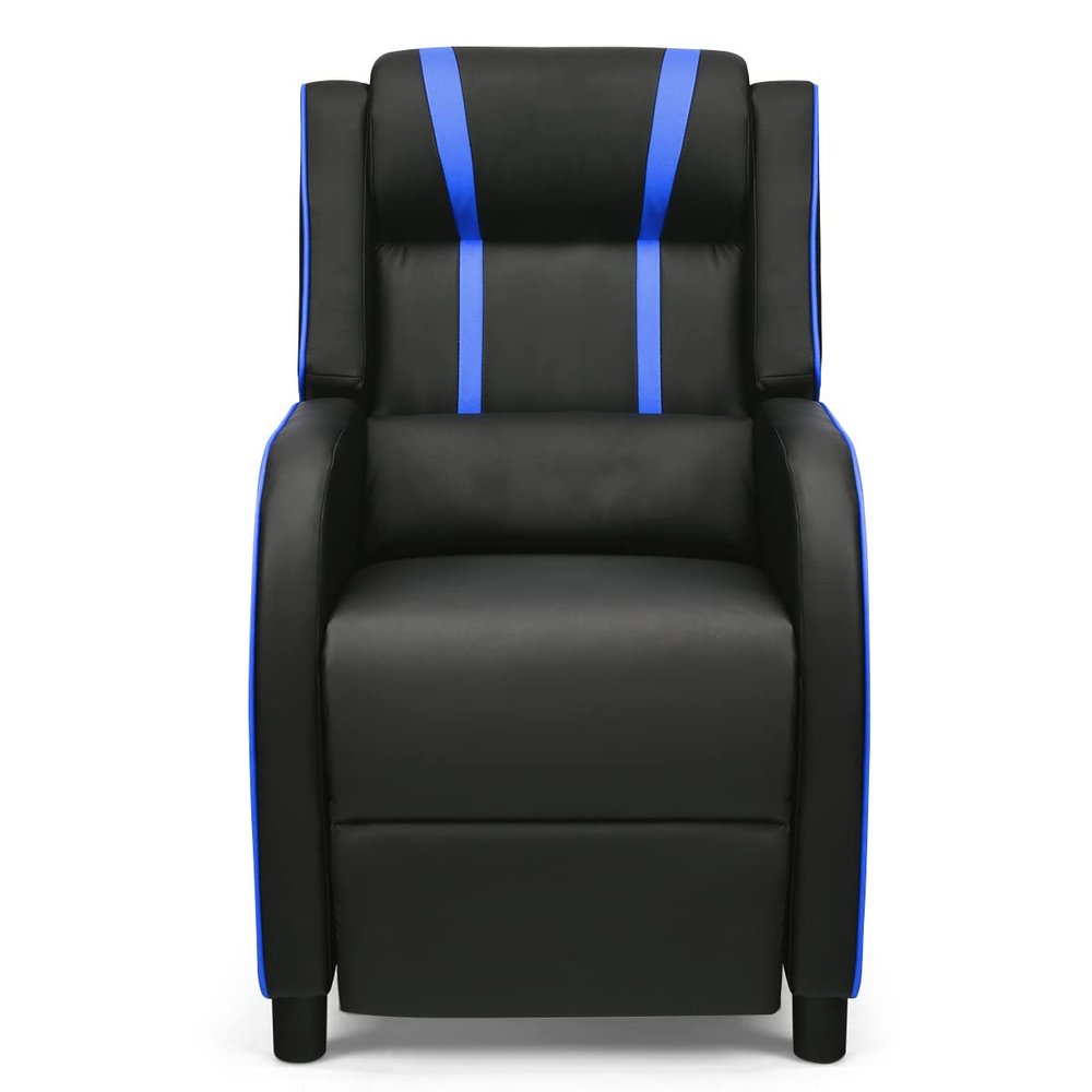 8AM Office Gaming Massage Recliner Sofa Ergonomic PU Leather Gaming Recliner Sofa with Footrest Lumber Support, Side Pouch & Remote Control for Gaming Living Room Theater (Blue)