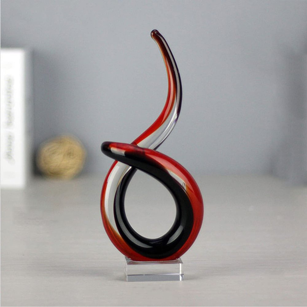 DECRZPB Coloured Glaze Art Red and Black Glass Figurine Handmade Blown Glass Paperweights Gift for Birthday Home Decor Table Ornament