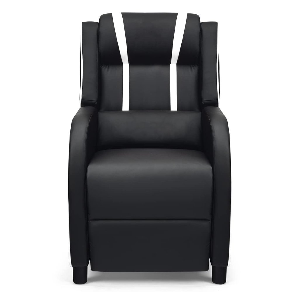 8AM Office Gaming Massage Recliner Sofa Ergonomic PU Leather Gaming Recliner Sofa with Footrest Lumber Support, Side Pouch & Remote Control for Gaming Living Room Theater (White)
