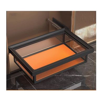 GRRICEPL Wardrobe Sliding Basket, Pull-Out Expandable Detachable Damping Mute Rail Aluminum Alloy Tempered Glass Good Visibility (Color : Orange, Size : 47x51-56cm)