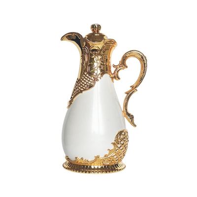 Arab Heat Preservation Kettle Home Hot Water Kettle Cold Water Kettle Glass Gallows Warm Kettle Iron Shell System Insulation Kettle (Color : Pearl White Golden, Size : 500ml)