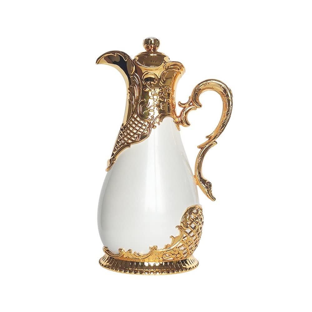 Arab Heat Preservation Kettle Home Hot Water Kettle Cold Water Kettle Glass Gallows Warm Kettle Iron Shell System Insulation Kettle (Color : Pearl White Golden, Size : 500ml)