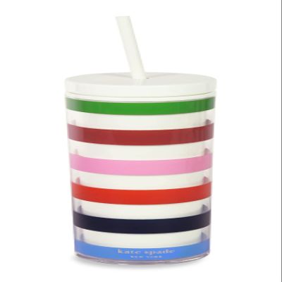 kate spade new york Acrylic Tumbler with Lid and Straw, 24 oz Tumbler, Slim Double Wall Tumbler, Adventure Stripe