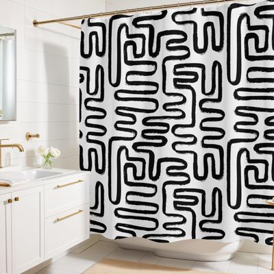 Worthwhile Goods Black and White Abstract Shower Curtain  72x72 Boho Bathroom Curtain with Hand-Painted Minimalist Design, Modern Scandinavian Fabric Decor for Apartments, Dorms, or Guest Baths