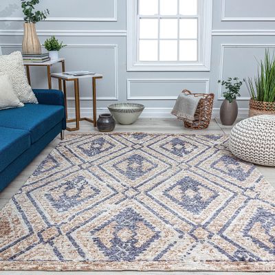 Rugs America GA10B Ivory Diamond Diamond Bohemian White Area Rug, 2'0"x3'0" Ideal for Living Room, Bedroom, Dining Room and More